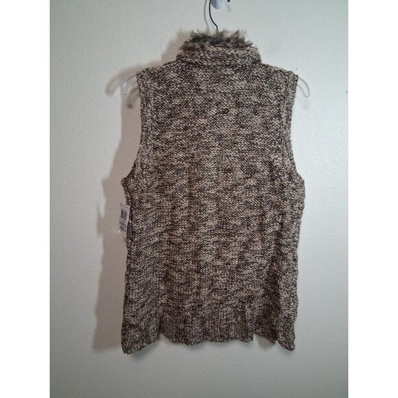NWT Charter Club Sweater Vest Full Zip Faux Fur Winter Y2K Brown Size 0X (Large) - Picture 3 of 7